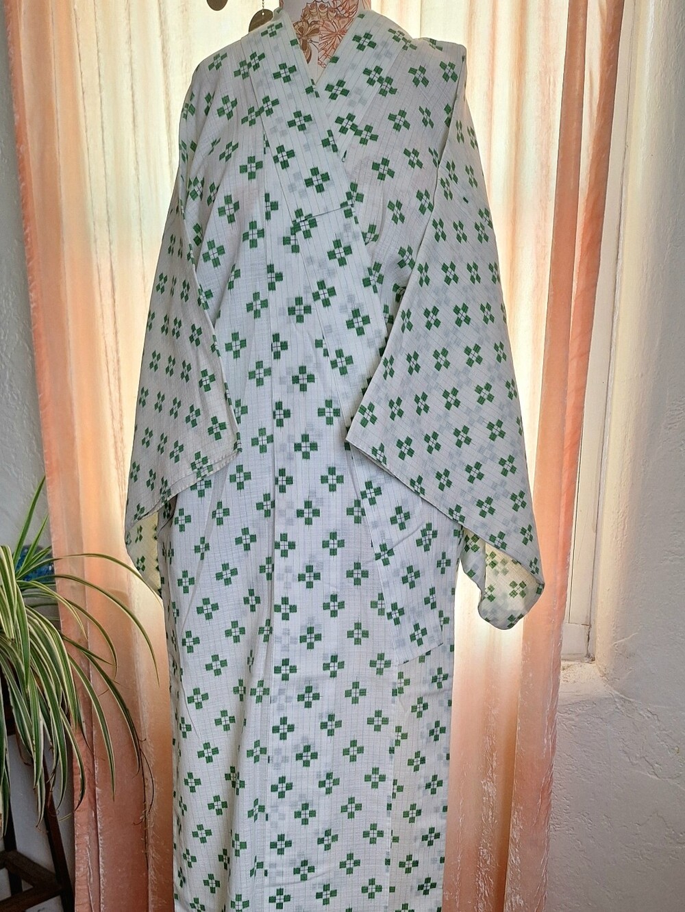 White And Green Vintage Yukata Kimono